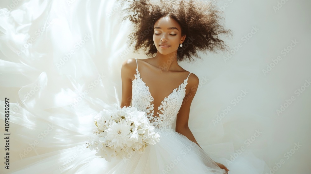 Bride posing with flowing dress under sunlight Bride posing with flowing dress under sunlight