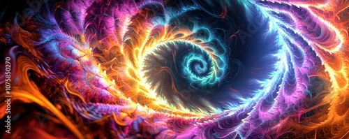 Vibrant Abstract Spiral with Fiery Orange and Soothing Blue Hues, Capturing Energy and Movement in a Digital Art Landscape of Cosmic Inspiration