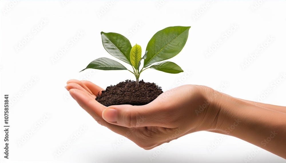 hand holding a plant with white back ground hand holding a plant with white back ground