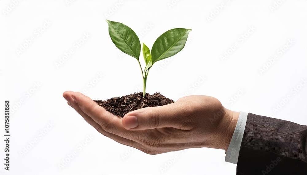 hand holding a plant with white back ground hand holding a plant with white back ground