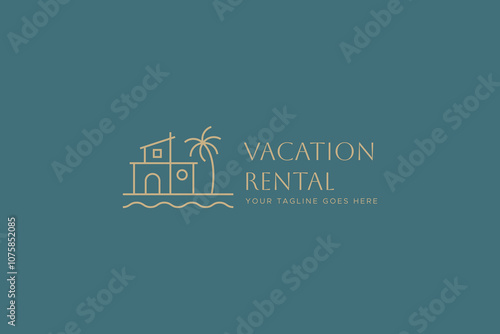Vacation Rental House Logo Tropical Resort Beach Hotel Building Apartment