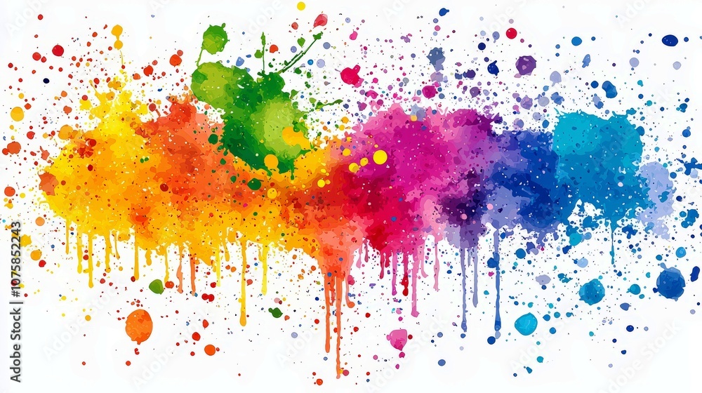 Fototapeta premium Vibrant and Abstract Colorful Splash of Paint with Dripping Watercolor Effects in a Beautiful Gradient for Artistic Backgrounds or Creative Designs