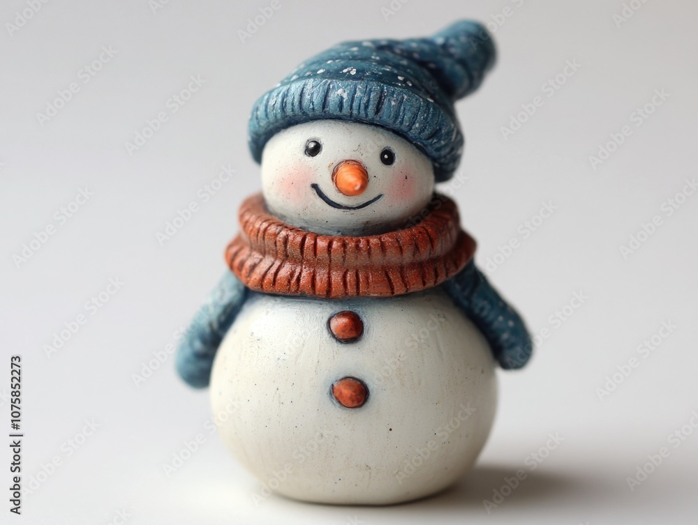 Miniature Blue-Hat Snowman Figure - Cute Winter Decoration, Handmade Ornament Miniature Blue-Hat Snowman Figure - Cute Winter Decoration, Handmade Ornament