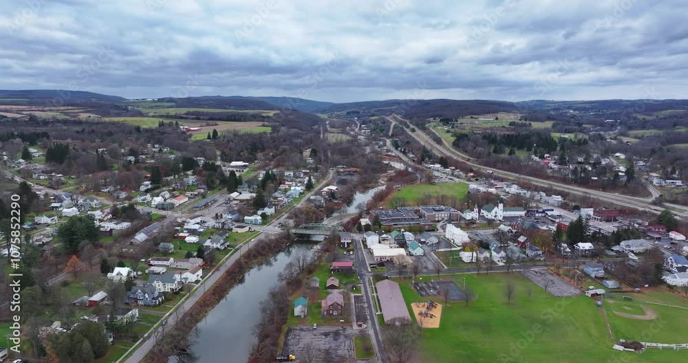 Aerial video over Marathon, NY on a cloudy, overcast fall afternoon, November 11, 2024. Aerial video over Marathon, NY on a cloudy, overcast fall afternoon, November 11, 2024.