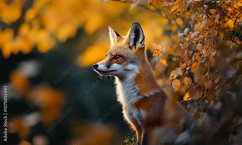 Majestic red fox in golden autumn foliage captures essence of nature : Generative AI Majestic red fox in golden autumn foliage captures essence of nature : Generative AI