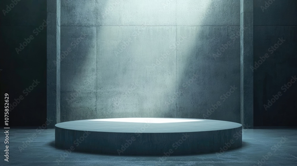A Circular Concrete Platform Illuminated By A Single Light Source In An Industrial Setting A Circular Concrete Platform Illuminated By A Single Light Source In An Industrial Setting