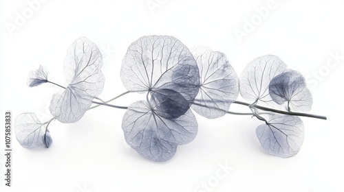 Isolated silver dust lunaria leaves with ethereal flowers, photo