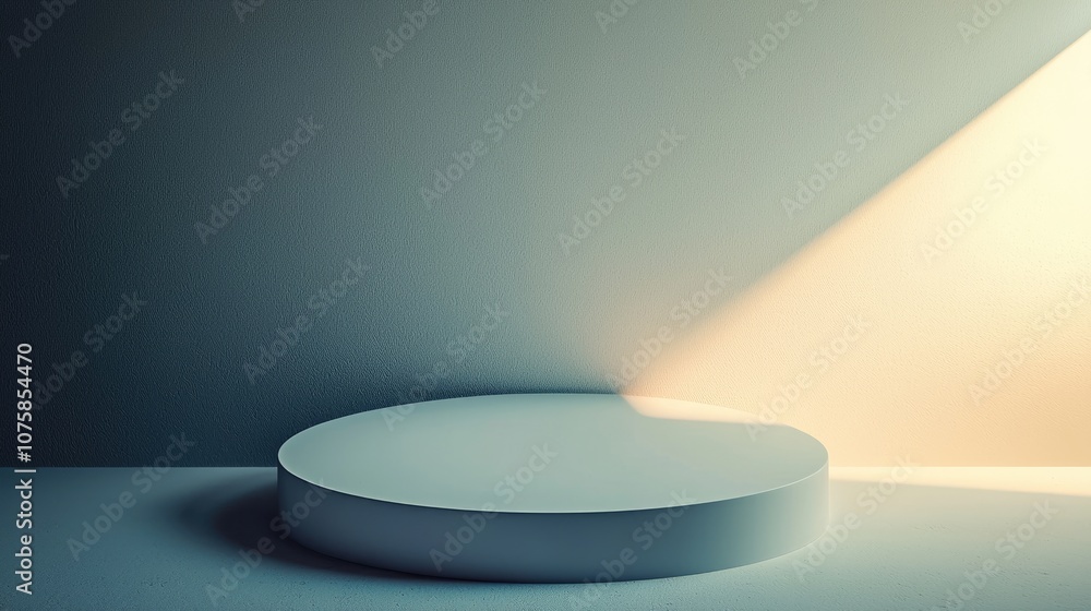 White Circular Platform in a Sunlit Room with Textured Walls White Circular Platform in a Sunlit Room with Textured Walls