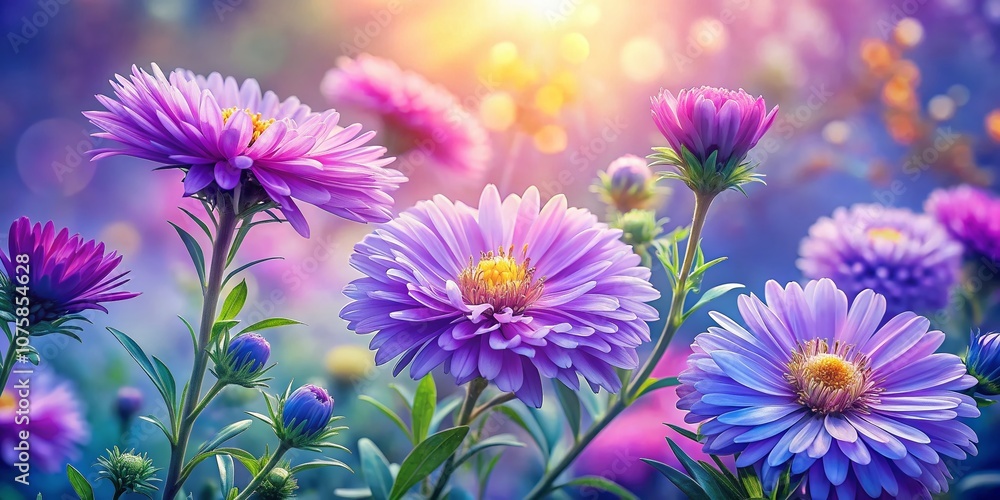 Fototapeta premium Beautiful Watercolor Aster Blooms in Soft Pastels, Captured in a Candid Style for Nature Lovers and Floral Enthusiasts, Perfect for Home Decor and Artistic Inspiration