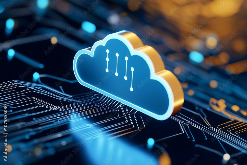 A cloud is shown on a circuit board A cloud is shown on a circuit board