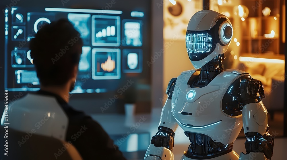 Robot Instructor Teaching Student in Futuristic Smart Home Classroom Robot Instructor Teaching Student in Futuristic Smart Home Classroom