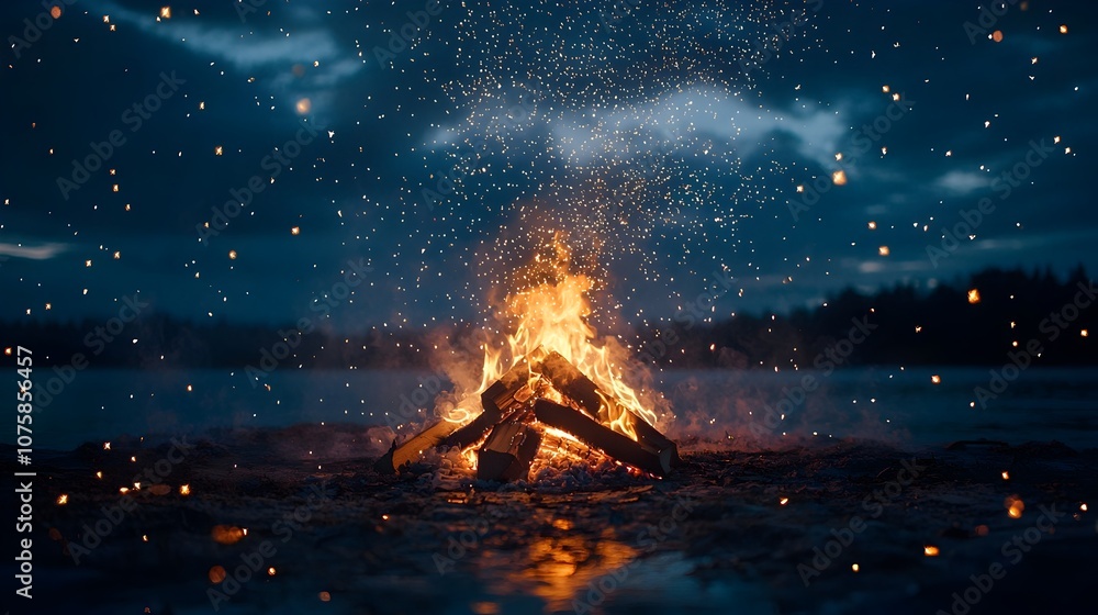 Campfire Sparks Transforming into Glowing Celestial Constellations under the Starry Night Sky Campfire Sparks Transforming into Glowing Celestial Constellations under the Starry Night Sky
