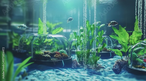 The aquaponic system, featuring a symbiotic environment where fish and plants thrive together, with water cycling between them for mutual benefit.  photo