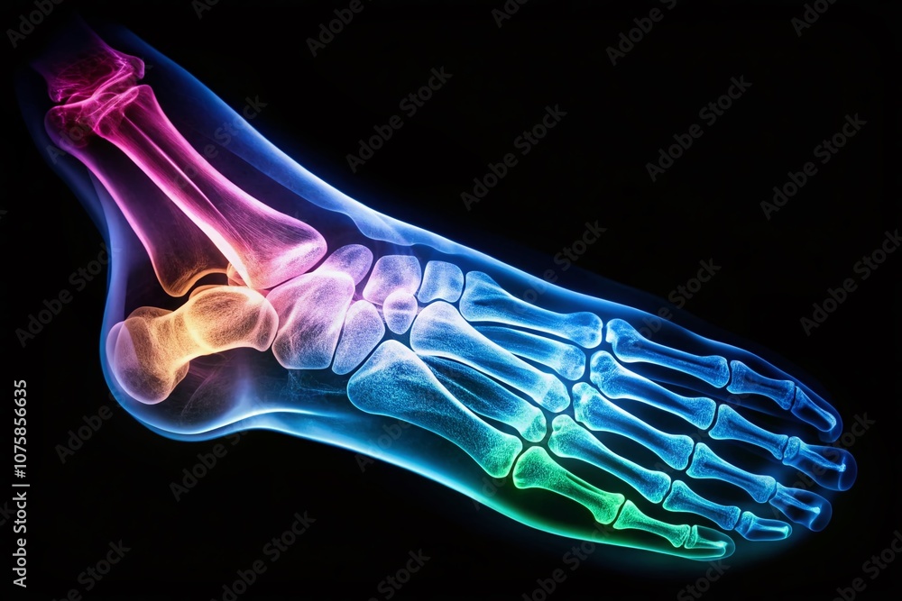 Candid Photography of an X-ray Image Showcasing a Healthy Right Foot with Clear Bone Structure and Well-Aligned Toes for Medical and Educational Purposes Candid Photography of an X-ray Image Showcasing a Healthy Right Foot with Clear Bone Structure and Well-Aligned Toes for Medical and Educational Purposes