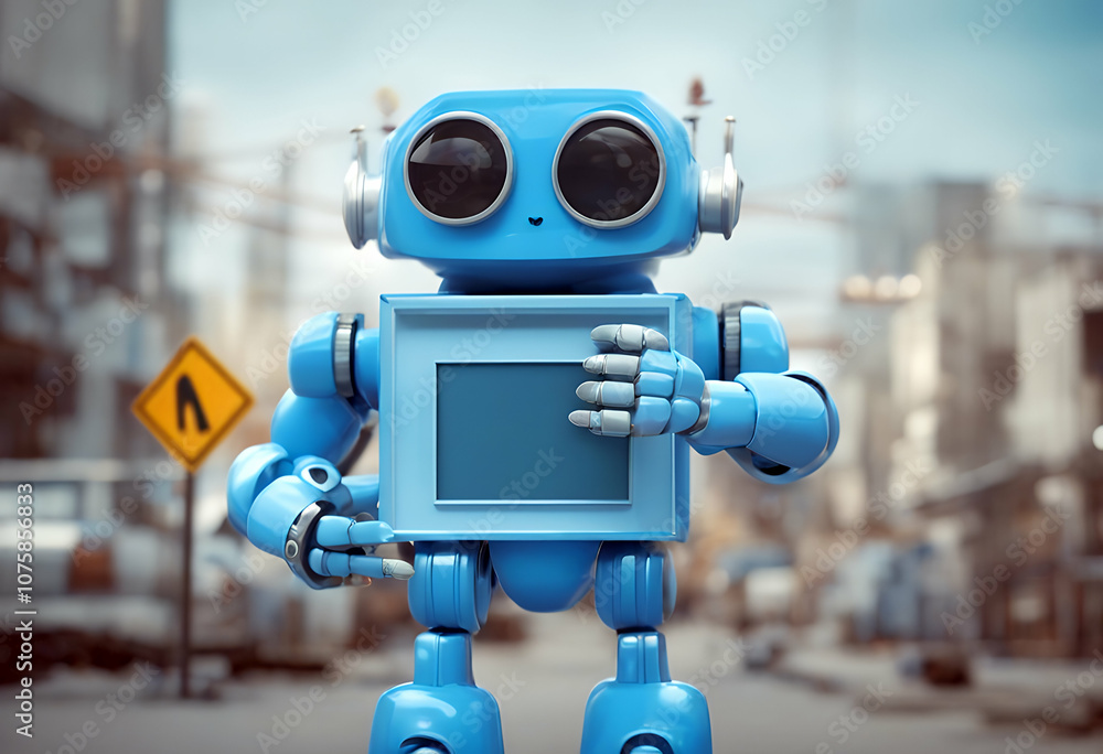 illustration three 3d equipment robot construction menatwork safety white signs happy design label hold business yellow industry character development build render illustration three 3d equipment robot construction menatwork safety white signs happy design label hold business yellow industry character development build render