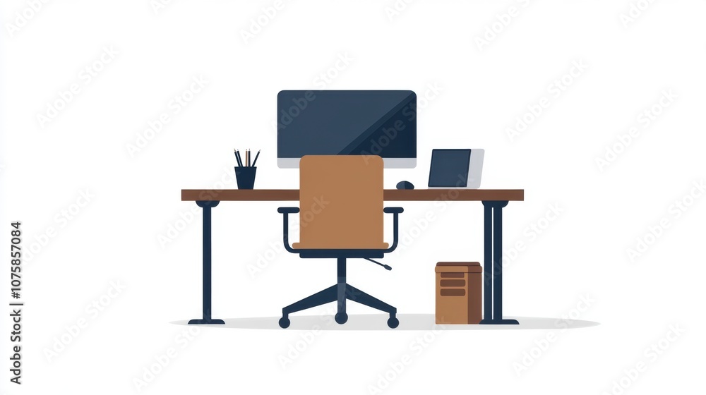 Minimalist flat design: Empty desk with a desktop computer Minimalist flat design: Empty desk with a desktop computer