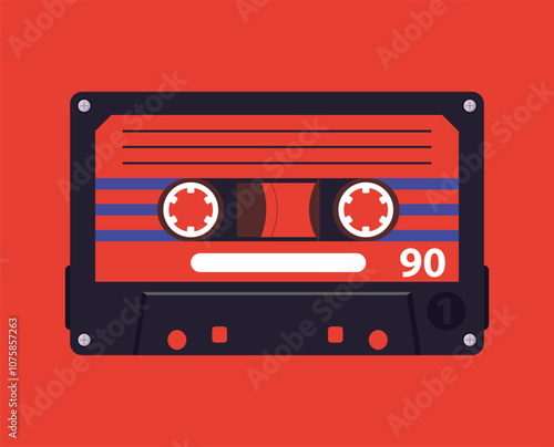 Retro music cassette poster. Audio tape backdrop pop culture song tape design flat vector background illustration. Cartoon old school music audio tape