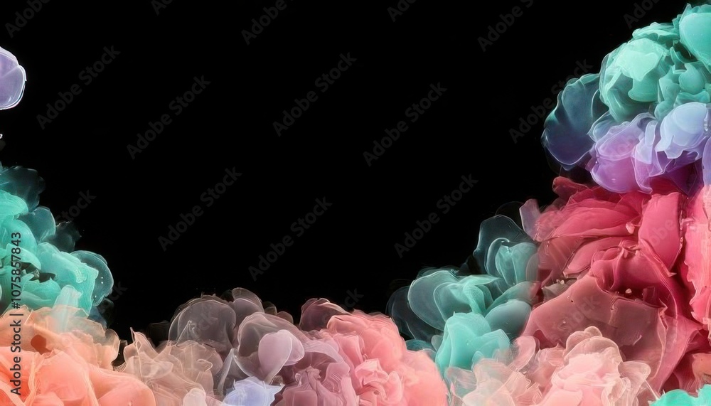 Fototapeta premium Colorful smoke is swirling in the air on a black background