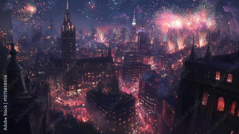 Fototapeta premium New Year's Eve party in a modern city, with a stunning display