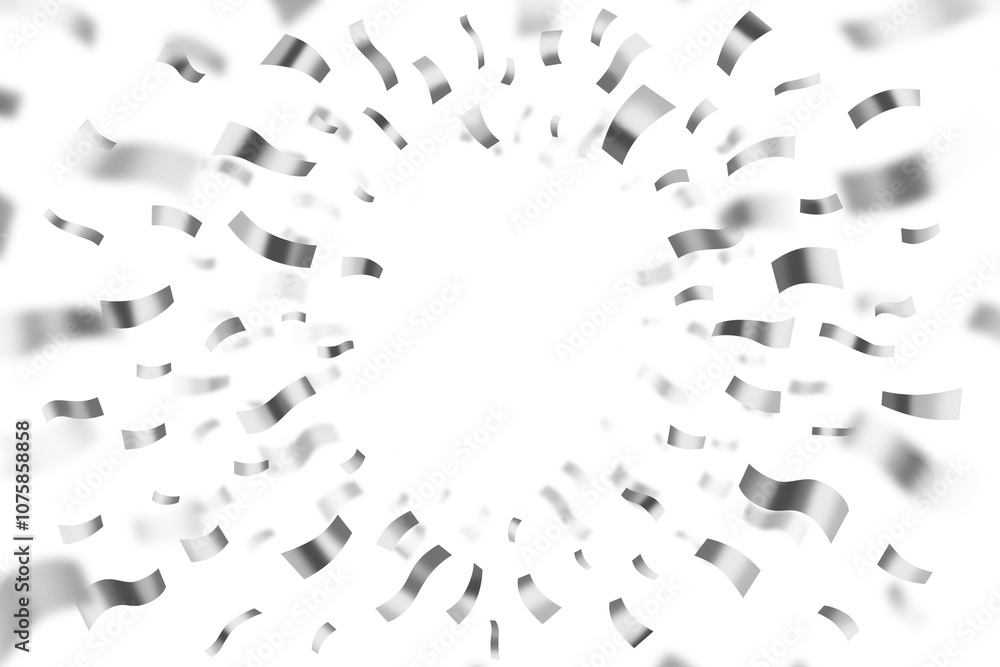 Silver confetti on transparent background for party and celebration design. Concept for winter.