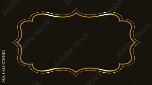 Gold frame. Rectangular border. Gold title background. Black abstract text banner. Line art. Wedding model frame. Copy space. Luxury and sophistication. Glitter and shiny square. Thin line. Vector.
