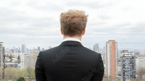 Businessman looking at the cityscape, urban, skyscraper, skyline, office building, professional