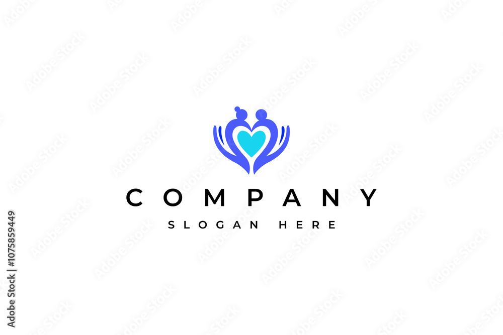 Fototapeta premium Elderly love care logo with hand combination in flat vector design style