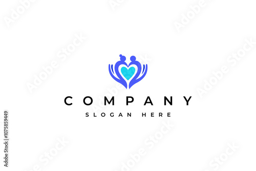 Elderly love care logo with hand combination in flat vector design style