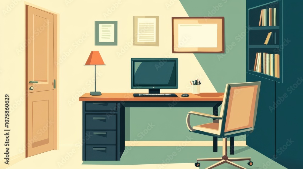 Vector illustration of an office desk with a desktop computer Vector illustration of an office desk with a desktop computer