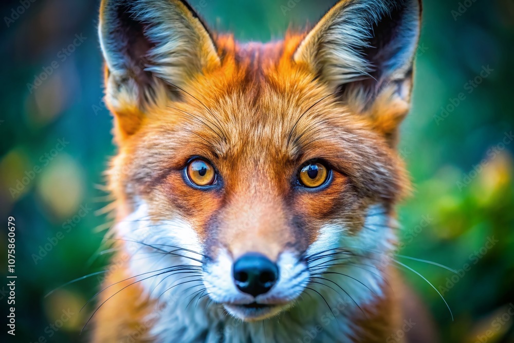 Fototapeta premium Captivating Macro Photography of a Fox Face, Showcasing Intricate Details of Fur, Eyes, and Whiskers in a Natural Setting, Perfect for Wildlife Enthusiasts and Nature Lovers