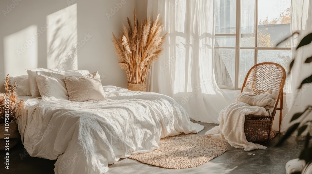 A bright and airy modern bedroom with a minimalist design, A bright and airy modern bedroom with a minimalist design,