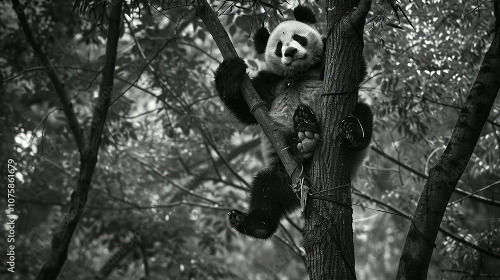 Chengdu Panda Base: Giant Pandas Enjoying Tree Time Chengdu Panda Base: Giant Pandas Enjoying Tree Time