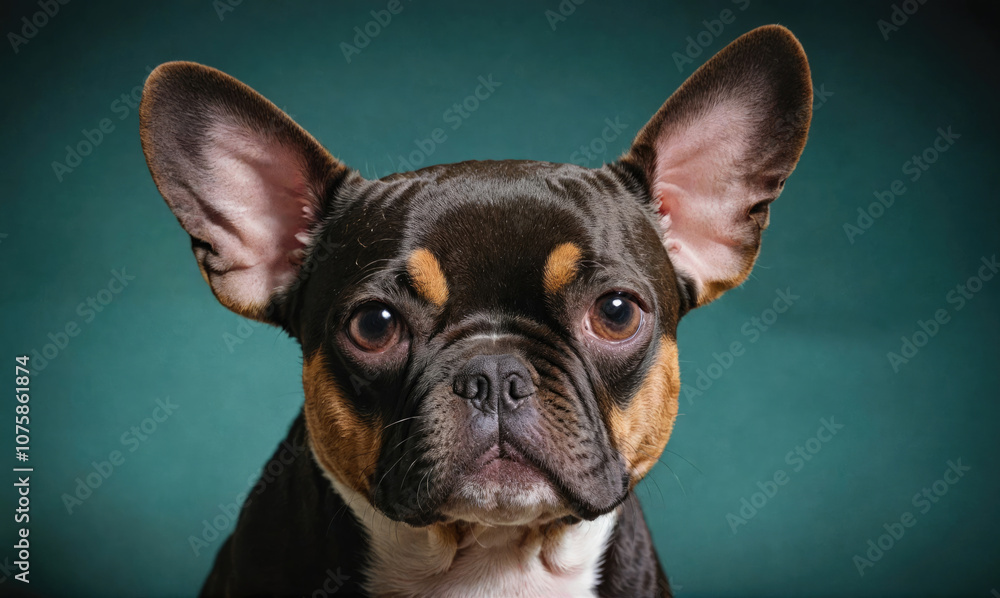 A French Bulldog stares intently at the camera with its big, brown eyes A French Bulldog stares intently at the camera with its big, brown eyes