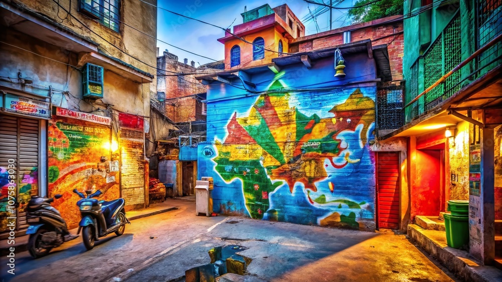 Obraz premium Captivating Urban Exploration Photography of a Province Map of India Showcasing Detailed Geography and Cultural Diversity in a Vibrant City Setting