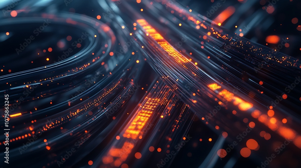 Abstract digital representation of flowing data streams with glowing particles. Abstract digital representation of flowing data streams with glowing particles.