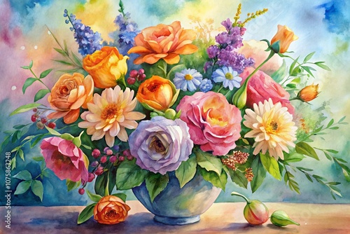 Wallpaper Mural Captivating Watercolor Flower Painting with Gentle Brush Strokes and Vibrant Colors, Perfectly Composed in the Rule of Thirds for Artistic Home Decor Inspiration Torontodigital.ca