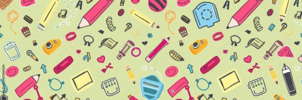 Seamless pattern featuring hand-drawn school doodles perfect for back to school designs, thematic, playful Seamless pattern featuring hand-drawn school doodles perfect for back to school designs, thematic, playful