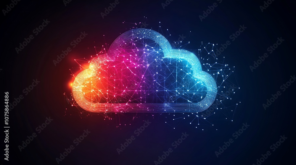 Obraz premium A digital cloud symbol with vibrant colors representing data storage and connectivity.