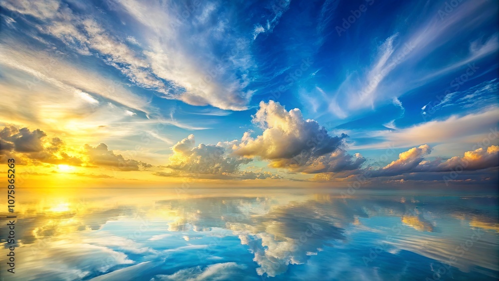 A Serene Reflection of the Golden Hour, Where the Sky Meets the Water in a Symphony of Colors A Serene Reflection of the Golden Hour, Where the Sky Meets the Water in a Symphony of Colors