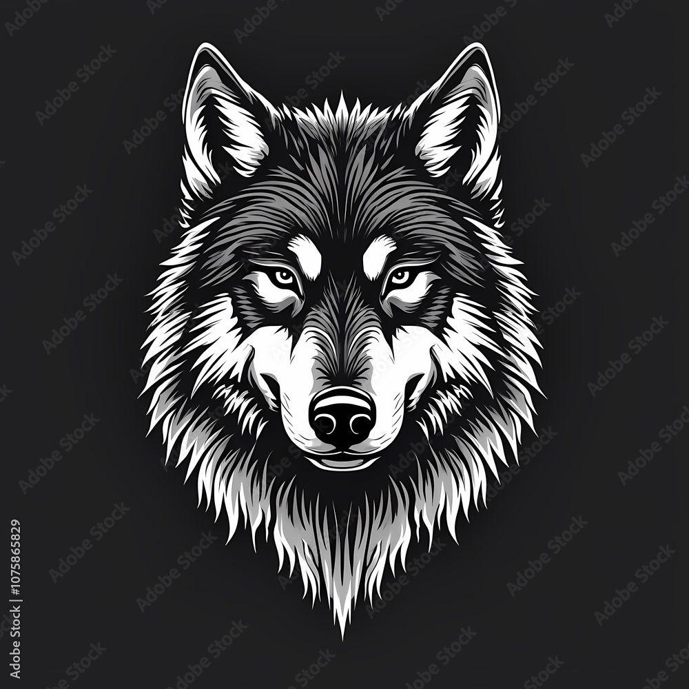 Naklejka premium wolf logo design in black end white monochrome style