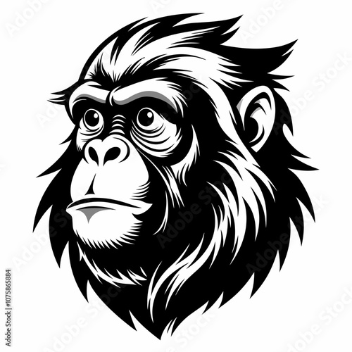 Orangutan head vector silhouette side view logo style black on a white background