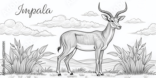 Wallpaper Mural Coloring Page Featuring an Impala from the Zoo Animal Series with Ample Copy Space for Creative Use in Educational and Artistic Projects Torontodigital.ca