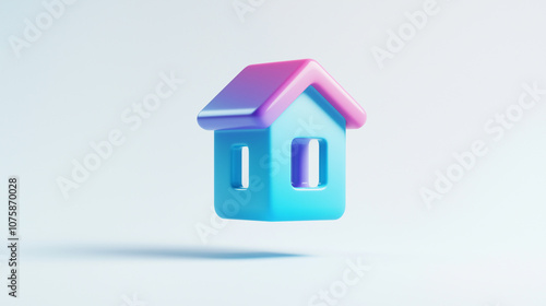 Blue and pink toy house floating on white background