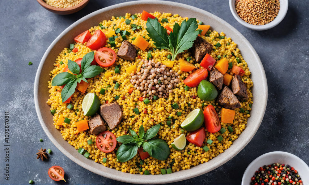 A plate of food with a variety of vegetables and meat A plate of food with a variety of vegetables and meat