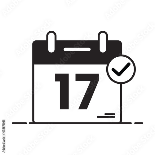 Calendar Icon .Appointment schedule flat icon, checklist deadline done, black and white linear icon isolated white background.