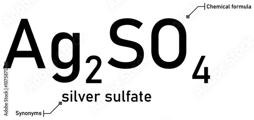 Silver sulfate chemical formula and synonyms with callout titles