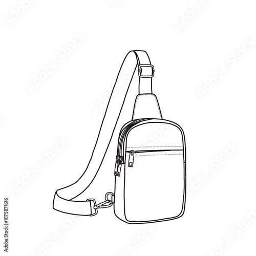 Small crossbody bags for women and men sling bag trendy chest bag with adjustable strap vector icon line art. This is an editable vector design of a crossbody bag isolated on a white background.