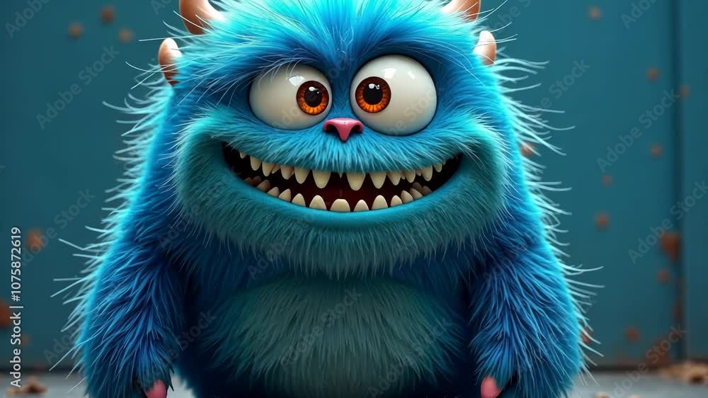 Cute Blue Monster Smiling Cute Blue Monster Smiling