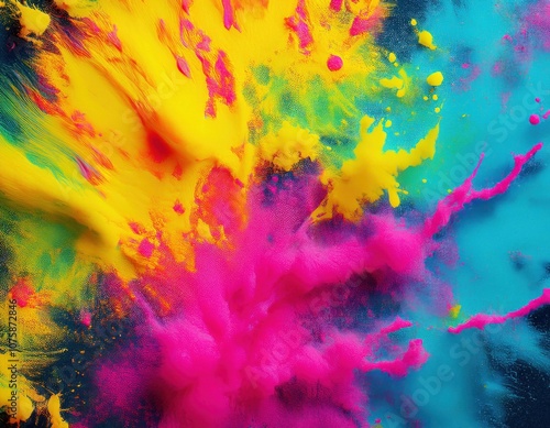 Brightly colored powder is flying in the air, color tie dye fabric texture background