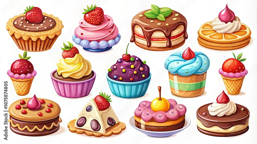 A Colorful Collection of Sweet Treats, Featuring Delightful Pastry Options, From Creamy Cupcakes to Fruity Tarts A Colorful Collection of Sweet Treats, Featuring Delightful Pastry Options, From Creamy Cupcakes to Fruity Tarts